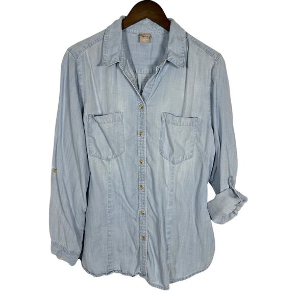 Chico's Tencel Long Sleeve Button Up Top Light Blue 2 Sz L‎ Closet Essential - Picture 1 of 8